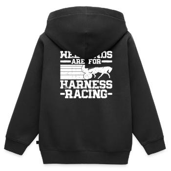 Les week-ends sont pour les courses de trot - courses de chevaux - Sweat Premium à capuche zippé enfant bio - noir - Dos - AI Model Kid Male (0cm)