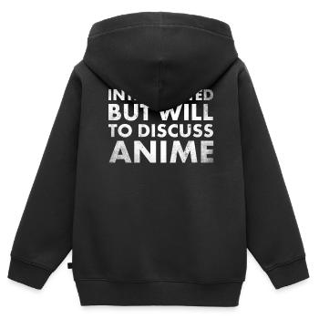 Introverti, mais volonté de discuter de l’anime - Sweat Premium à capuche zippé enfant bio - noir - Dos - AI Model Kid Male (0cm)
