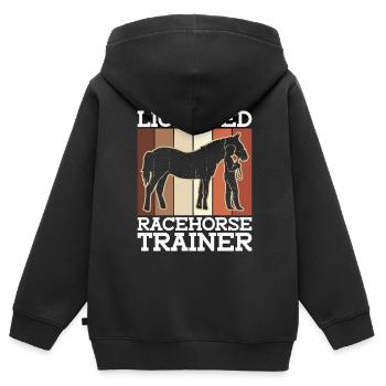 Entraîneur de chevaux de course agréé - Entraîneur de chevaux - Sweat Premium à capuche zippé enfant bio - noir - Dos - AI Model Kid Male (0cm)