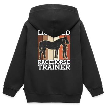 Entraîneur de chevaux de course agréé - Entraîneur de chevaux - Sweat Premium à capuche zippé enfant bio - noir - Dos - AI Model Kid Male (0cm)