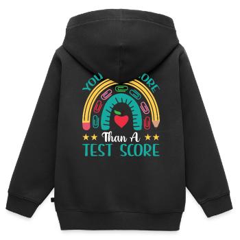 Test Day Kids - Vous êtes plus qu’un test - Sweat Premium à capuche zippé enfant bio - noir - Dos - AI Model Kid Male (0cm)
