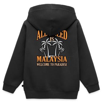 Malaysia - Kinder Premium Organic Zip Hoodie - Schwarz - Hinten - AI Model Kid Male (0cm)