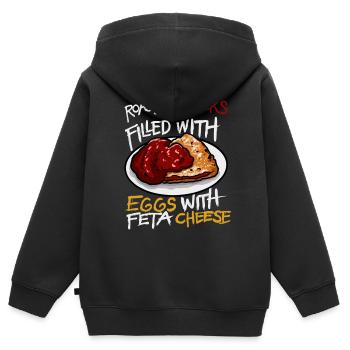 Poivrons rôtis Œufs fourrés Fromage feta - Sweat Premium à capuche zippé enfant bio - noir - Dos - AI Model Kid Male (0cm)