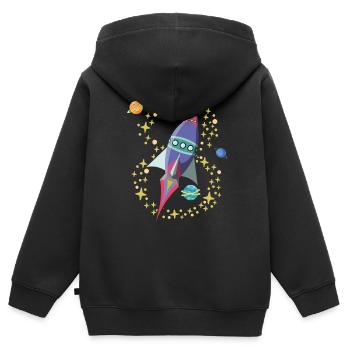 Fusée 8e anniversaire 8 ans Voyage dans l'espace Vaisseau spatial - Sweat Premium à capuche zippé enfant bio - noir - Dos - AI Model Kid Male (0cm)