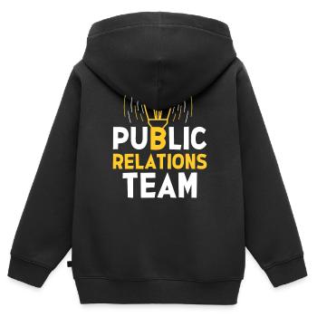 Équipe Öffentlichkeitsarbeit Job PR Relations publiques - Sweat Premium à capuche zippé enfant bio - noir - Dos - AI Model Kid Male (0cm)
