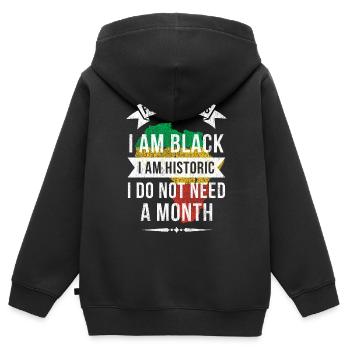 Solange Ich Schwarz Bin, Bin Ich Historisch - Kinder Premium Organic Zip Hoodie - Schwarz - Hinten - AI Model Kid Male (0cm)