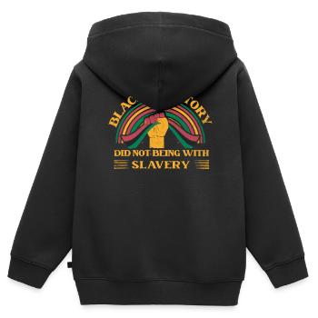 Schwarz Unsere Geschichte War Nicht Mit Sklaverei - Kinder Premium Organic Zip Hoodie - Schwarz - Hinten - AI Model Kid Male (0cm)