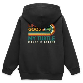 Das Leben Ist Gut, Meine Schildkröte Macht Es - Kinder Premium Organic Zip Hoodie - Schwarz - Hinten - AI Model Kid Male (0cm)