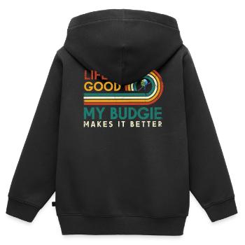 Das Leben Ist Gut, Mein Wellensittich Macht Es - Kinder Premium Organic Zip Hoodie - Schwarz - Hinten - AI Model Kid Male (0cm)