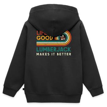 Das Leben Ist Gut Holzfäller Macht Es Besser Für - Kinder Premium Organic Zip Hoodie - Schwarz - Hinten - AI Model Kid Male (0cm)