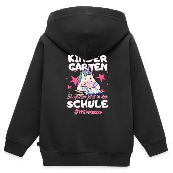 Bye Bye Kindergarten Einhorn Schulkind Einschulung - Kinder Premium Organic Zip Hoodie - Schwarz - Hinten - AI Model Kid Male (0cm)
