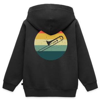 Tromboniste Brass Band Hommes Femmes Brass Brass - Sweat Premium à capuche zippé enfant bio - noir - Dos - AI Model Kid Male (0cm)