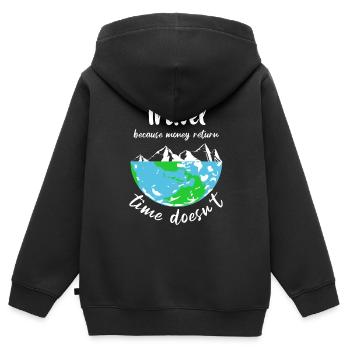 travel because money return time doesn't - Kinder Premium Organic Zip Hoodie - Schwarz - Hinten - AI Model Kid Male (0cm)