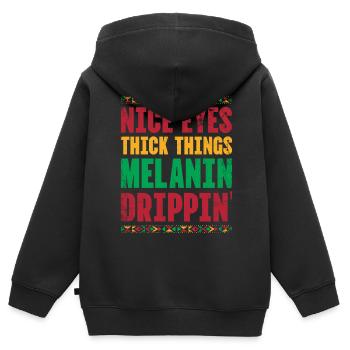 Beaux yeux Choses épaisses Melanine Drippin Pour La Fierté - Sweat Premium à capuche zippé enfant bio - noir - Dos - AI Model Kid Male (0cm)