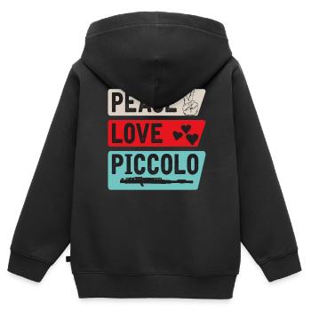 Peace Love Piccolo Instrument de musique - Sweat Premium à capuche zippé enfant bio - noir - Dos - AI Model Kid Male (0cm)