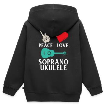 Peace Love Soprano Ukulélé Instrument - Sweat Premium à capuche zippé enfant bio - noir - Dos - AI Model Kid Male (0cm)
