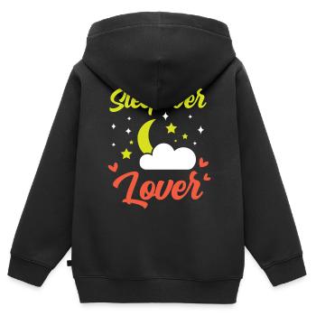 Amoureux de la nuit Hébergement Nuitée - Sweat Premium à capuche zippé enfant bio - noir - Dos - AI Model Kid Male (0cm)
