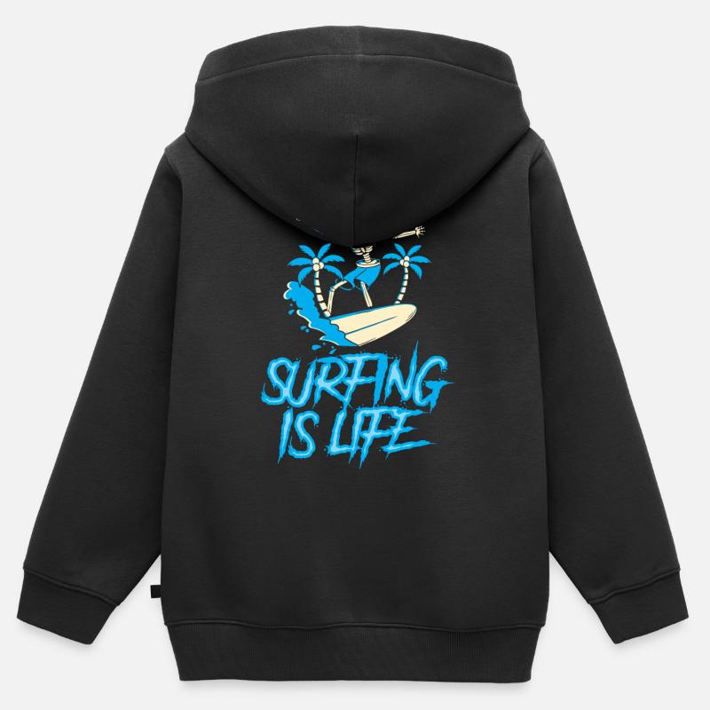 Le surf, c’est la vie Surfboard Surfer Surf - Sweat Premium à capuche zippé enfant bio - noir