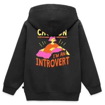 Attention Je suis un introverti timide - Sweat Premium à capuche zippé enfant bio - noir - Dos - AI Model Kid Male (0cm)