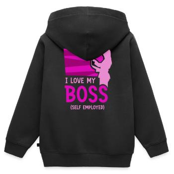 J’aime mon patron indépendant freelance - Sweat Premium à capuche zippé enfant bio - noir - Dos - AI Model Kid Male (0cm)