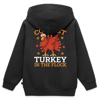 Thanksgivings Day - Coolest Turkey In The Flock - Kinder Premium Organic Zip Hoodie - Schwarz - Hinten - AI Model Kid Male (0cm)