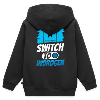 Passage à l’hydrogène, élément énergétique hydrogène - Sweat Premium à capuche zippé enfant bio - noir - Dos - AI Model Kid Male (0cm)