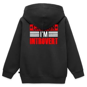 Attention Je suis un introverti timide - Sweat Premium à capuche zippé enfant bio - noir - Dos - AI Model Kid Male (0cm)