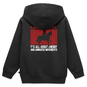 Selle : C'est de l'énergie et de l'animation - Sweat Premium à capuche zippé enfant bio - noir - Dos - AI Model Kid Male (0cm)