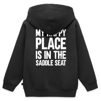 Mon endroit heureux est dans la selle - Selle - Sweat Premium à capuche zippé enfant bio - noir - Dos - AI Model Kid Male (0cm)