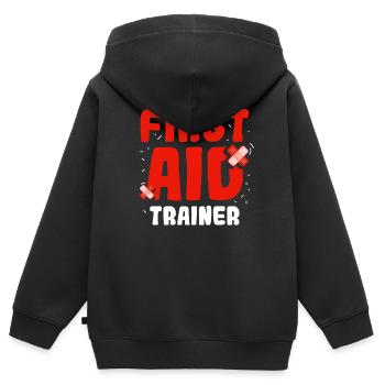 Instructeur de secourisme Mesures immédiates Cours Enseignant - Sweat Premium à capuche zippé enfant bio - noir - Dos - AI Model Kid Male (0cm)