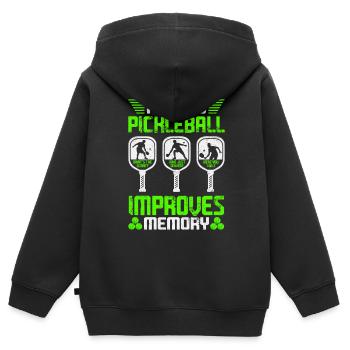 Jouer au pickleball améliore la mémoire - Sweat Premium à capuche zippé enfant bio - noir - Dos - AI Model Kid Male (0cm)