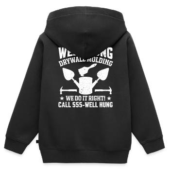 Bandes de cloisons sèches bien suspendues Nous le fabriquons - Sweat Premium à capuche zippé enfant bio - noir - Dos - AI Model Kid Male (0cm)