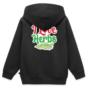 J’adore les herbes herbes herbes aromatiques jardin d’herbes aromatiques - Sweat Premium à capuche zippé enfant bio - noir - Dos - AI Model Kid Male (0cm)