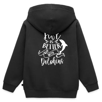 Das Leben Ist Besser Mit Delfinen Delfine Delfin - Kinder Premium Organic Zip Hoodie - Schwarz - Hinten - AI Model Kid Male (0cm)