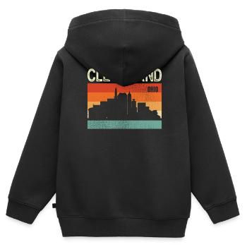 Cleveland (Ohio) - Sweat Premium à capuche zippé enfant bio - noir - Dos - AI Model Kid Male (0cm)