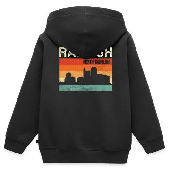 Raleigh North Carolina - Kinder Premium Organic Zip Hoodie - Schwarz - Hinten - AI Model Kid Male (0cm)