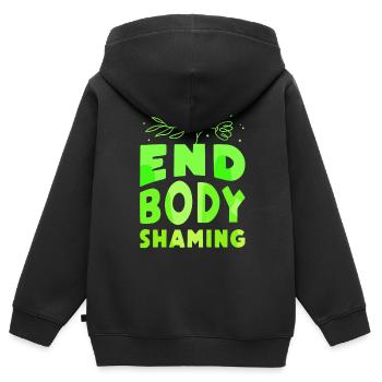 Body Shaming Cesser de fumer Ennui Bodyshaming Stop - Sweat Premium à capuche zippé enfant bio - noir - Dos - AI Model Kid Male (0cm)