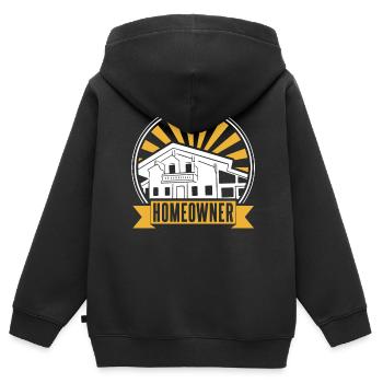 Propriétaire Propriétaire Propriétaire Hôte - Sweat Premium à capuche zippé enfant bio - noir - Dos - AI Model Kid Male (0cm)