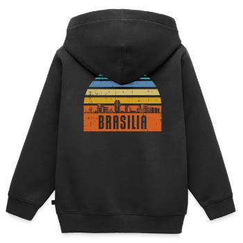 Brasilia Skyline Geschenk - Kinder Premium Organic Zip Hoodie - Schwarz - Hinten - AI Model Kid Male (0cm)