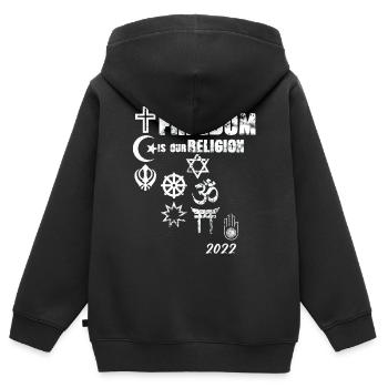 freiheit,religion,freedom is our religion,Symbole - Kinder Premium Organic Zip Hoodie - Schwarz - Hinten - AI Model Kid Male (0cm)