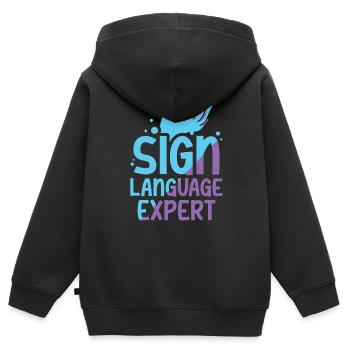 Gebärdensprache Experte Awareness Gestik Gebärden - Kinder Premium Organic Zip Hoodie - Schwarz - Hinten - AI Model Kid Male (0cm)