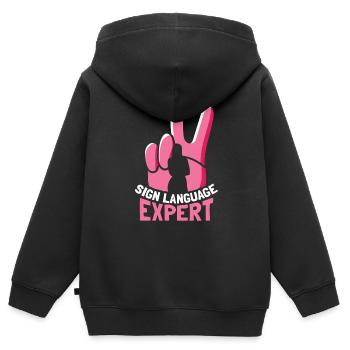 Gebärdensprache Experte Gestik Awareness Gebärden - Kinder Premium Organic Zip Hoodie - Schwarz - Hinten - AI Model Kid Male (0cm)