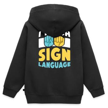 Ich Unterrichte Gebärdensprache Gebärden Awareness - Kinder Premium Organic Zip Hoodie - Schwarz - Hinten - AI Model Kid Male (0cm)
