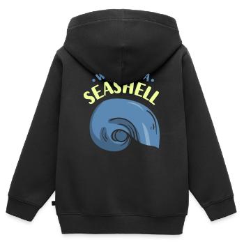 En attendant, je vois une coquille ramasser des coquillages - Sweat Premium à capuche zippé enfant bio - noir - Dos - AI Model Kid Male (0cm)