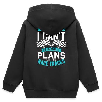 Malheureusement, je ne peux pas, j’ai des projets sur les pistes de course - Sweat Premium à capuche zippé enfant bio - noir - Dos - AI Model Kid Male (0cm)