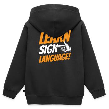 Gebärdensprache Lernen Awareness Gestik Gebärden - Kinder Premium Organic Zip Hoodie - Schwarz - Hinten - AI Model Kid Male (0cm)