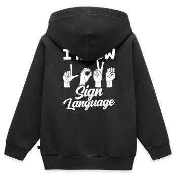 Ich Kann Gebärdensprache Gebärden Gestik Awareness - Kinder Premium Organic Zip Hoodie - Schwarz - Hinten - AI Model Kid Male (0cm)