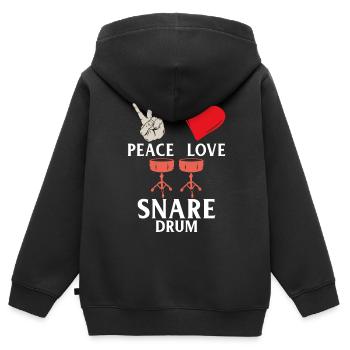 Peace Love Caisse claire Instrument de caisse claire - Sweat Premium à capuche zippé enfant bio - noir - Dos - AI Model Kid Male (0cm)