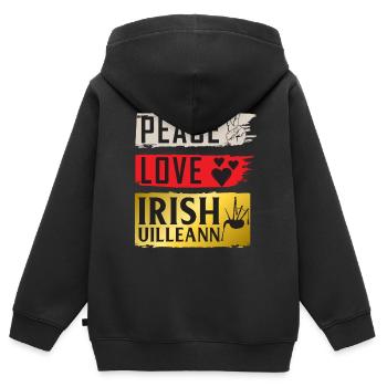 Peace Love Irish Uilleann Instrument - Kinder Premium Organic Zip Hoodie - Schwarz - Hinten - AI Model Kid Male (0cm)