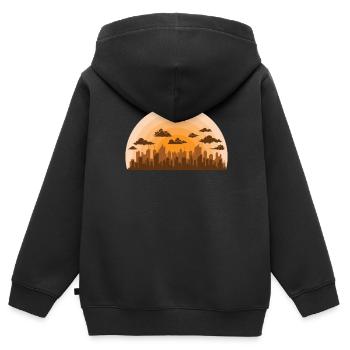 Skyline mit Wolken über der Stadt Gebäude - Kinder Premium Organic Zip Hoodie - Schwarz - Hinten - AI Model Kid Male (0cm)